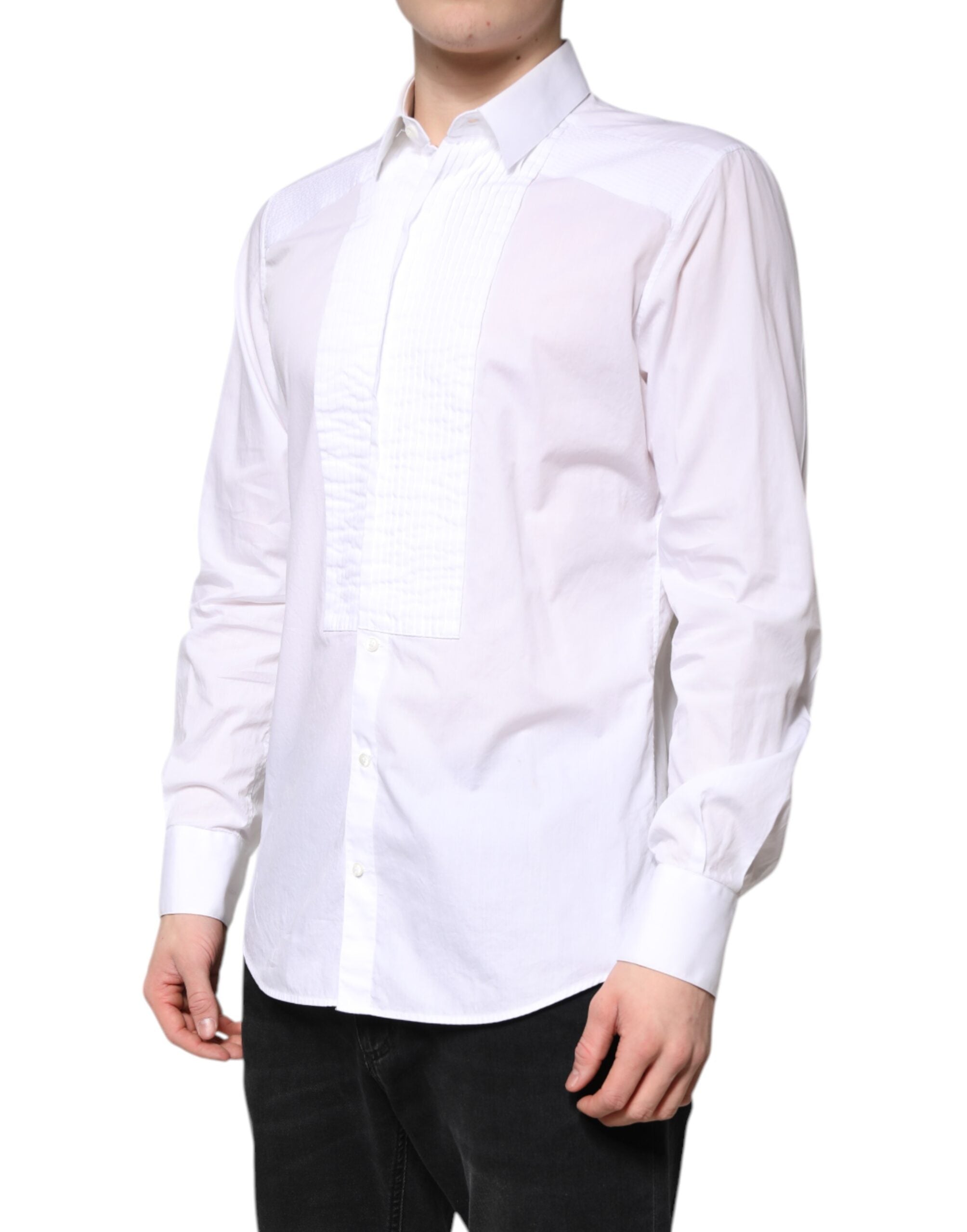 Dolce & Gabbana White GOLD Cotton Poplin Bib Men's Shirt